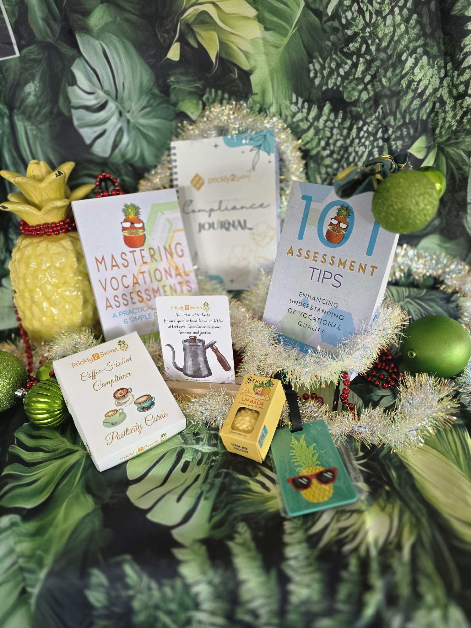 prickly2sweet Christmas hamper with assessment books, compliance journal, cards & pineapple gifts