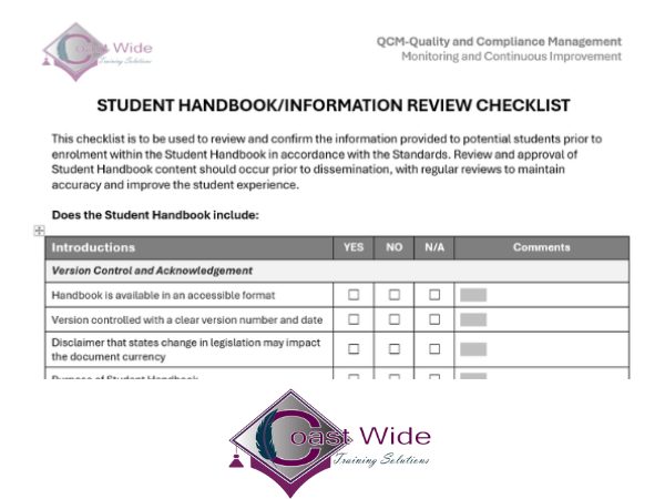 vetr - Student Handbook Review Checklist