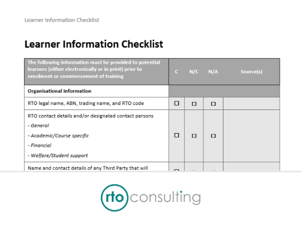 vetr - Student Information Checklist